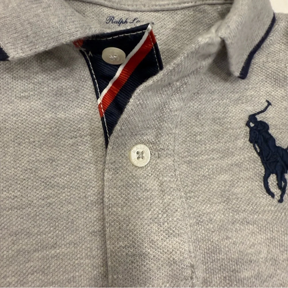 Ralph Lauren Toddler Boys Lot Of 2 Big Pony Romper /Striped Polo Shirt 12 Mo